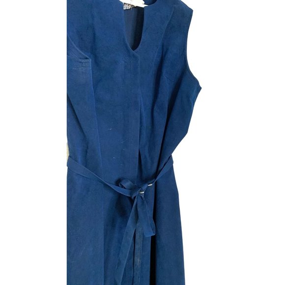 Herbert LEvy Womens Size 18.5 Skinner Ultra Suede Fabric Dress Midi Belted VNeck - Picture 2 of 4